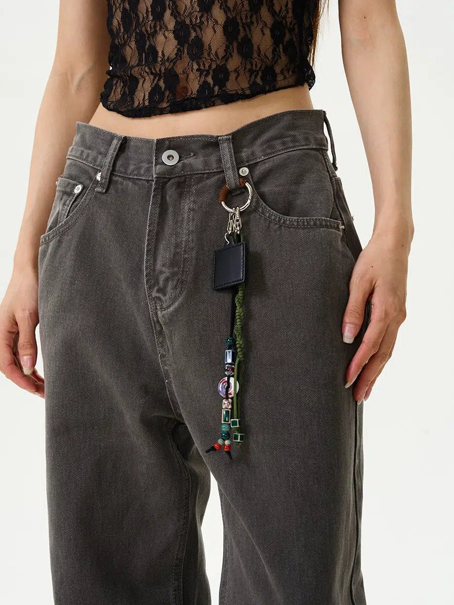 Retro Flared Jeans with Keychain Accent-The Korean Fashion