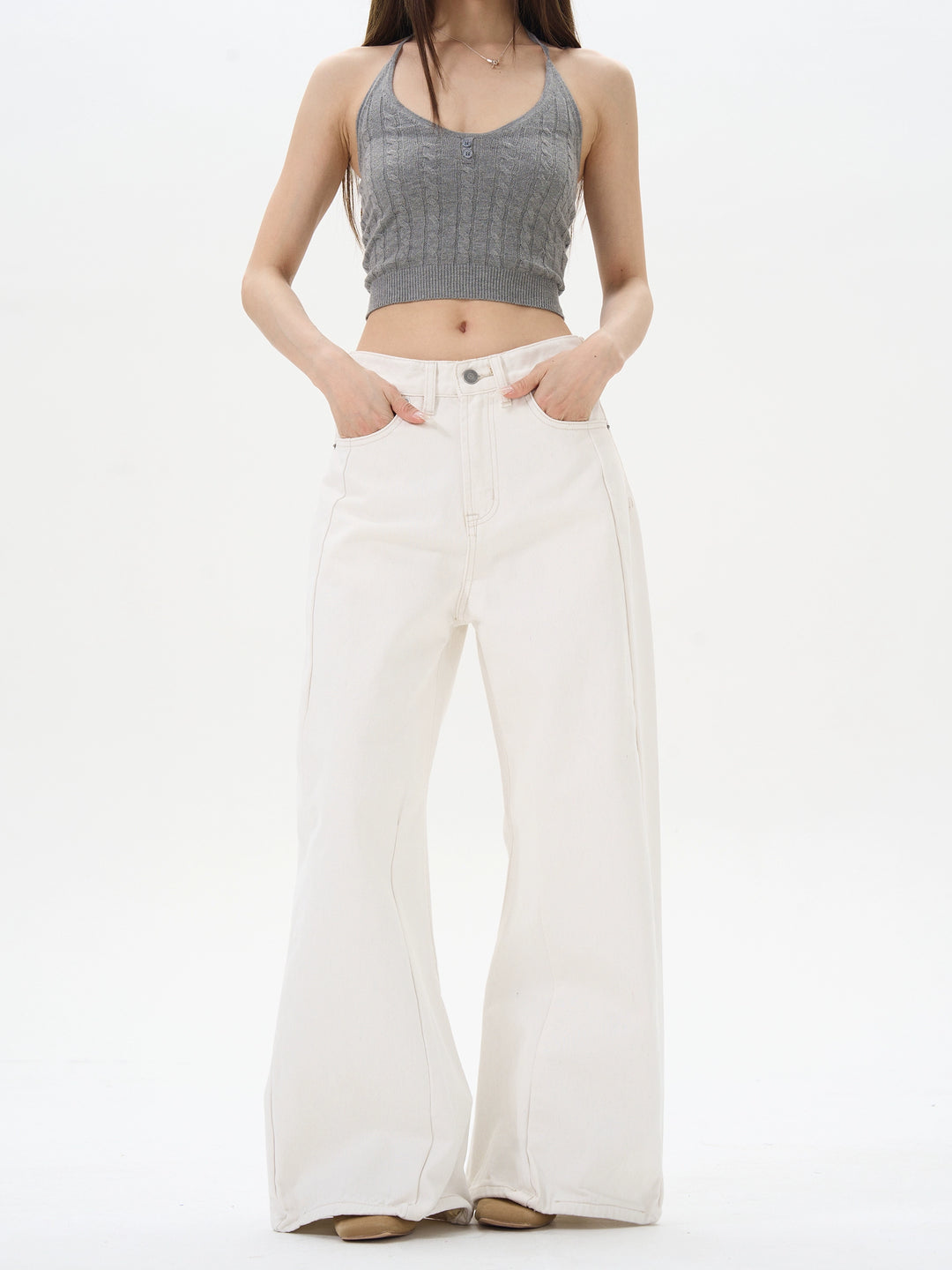 White Relaxed Fit Straight Jeans