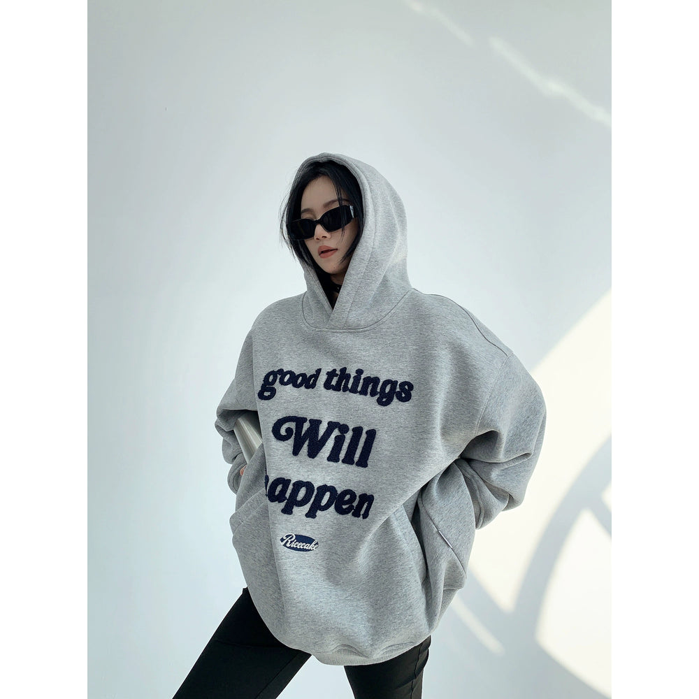 Plush Embroidered Hooded Sweatshirt