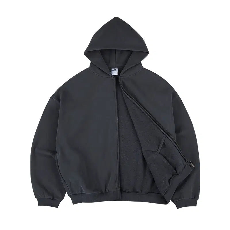 Heavyweight Dropshoulder Zipper Hoodie Sweater-The Korean Fashion