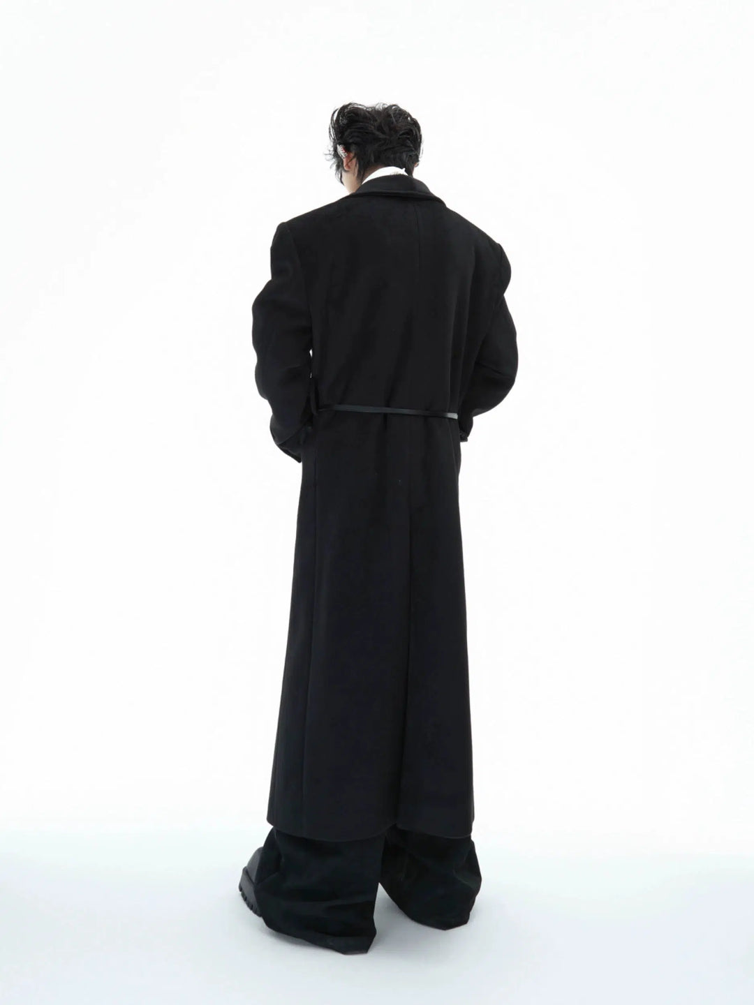 Deconstructed Woolen Long Coat with Metal Strap