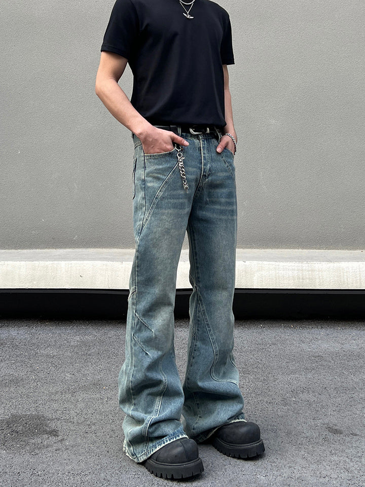 Blue Denim Slim-Fit Flared Pants