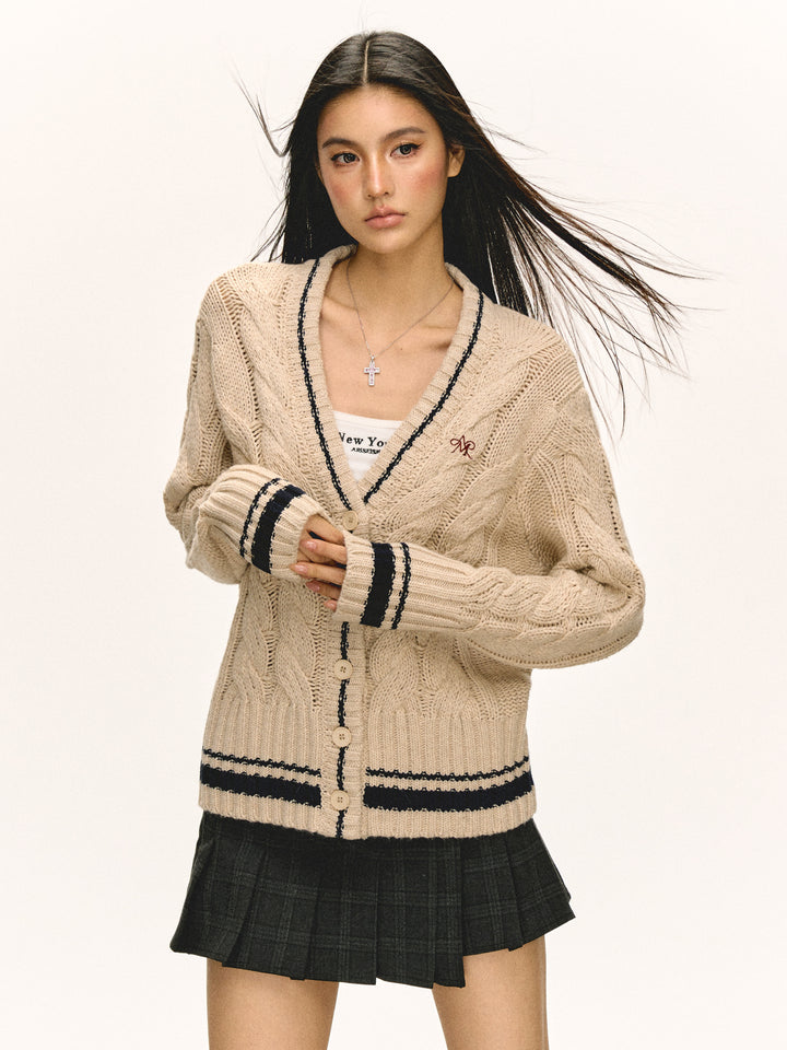 Retro Thick Knit Twisted Cardigan Sweater