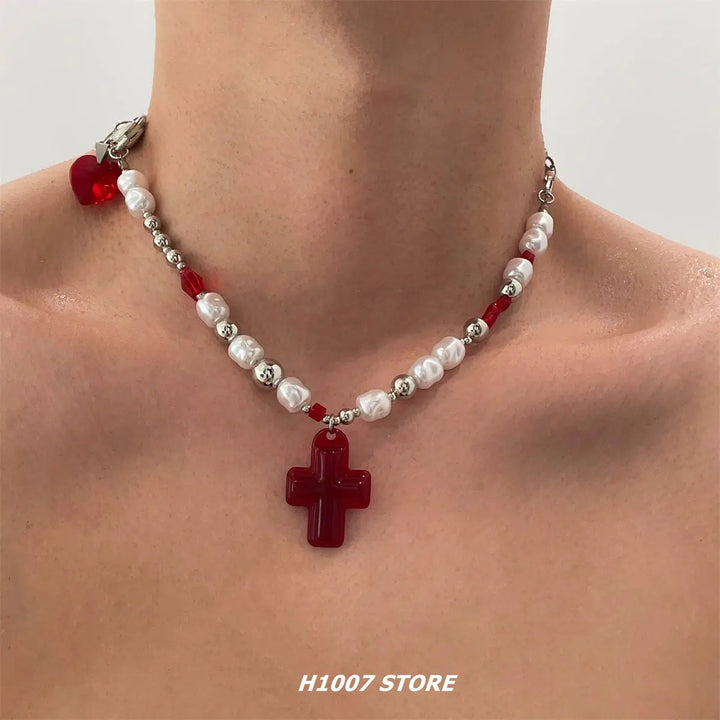 Red Cross Pendant Necklace