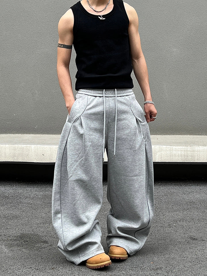 Gray Drawstring Wide Leg Sweatpants