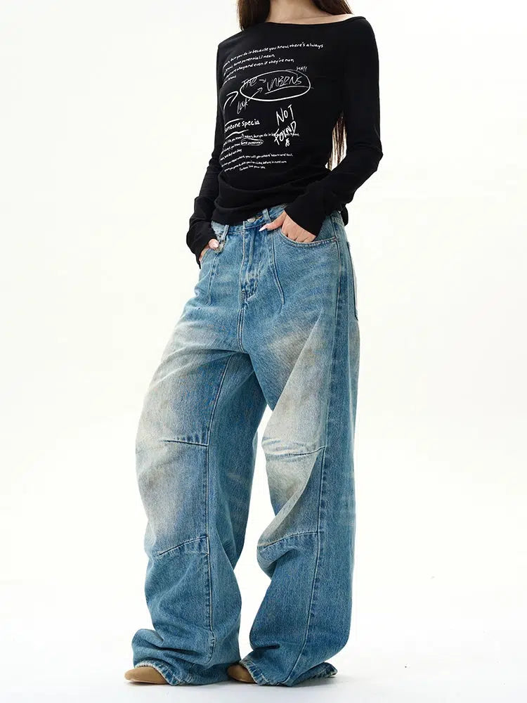 Retro Blue Wide-Leg Jeans