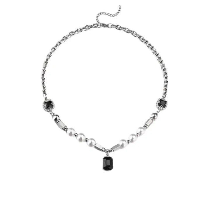 Pearl Sapphire Titanium Steel Necklace