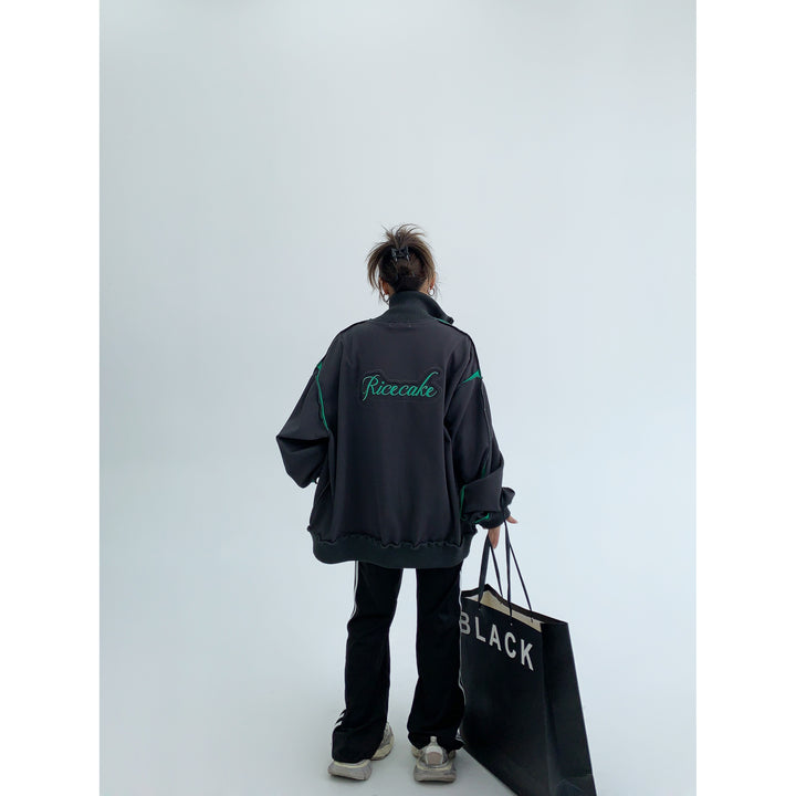 Reverse Embroidery Stand Collar Jacket