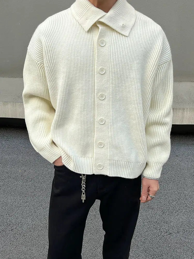 High Collar Button-Up Cardigan Sweater-The Korean Fashion