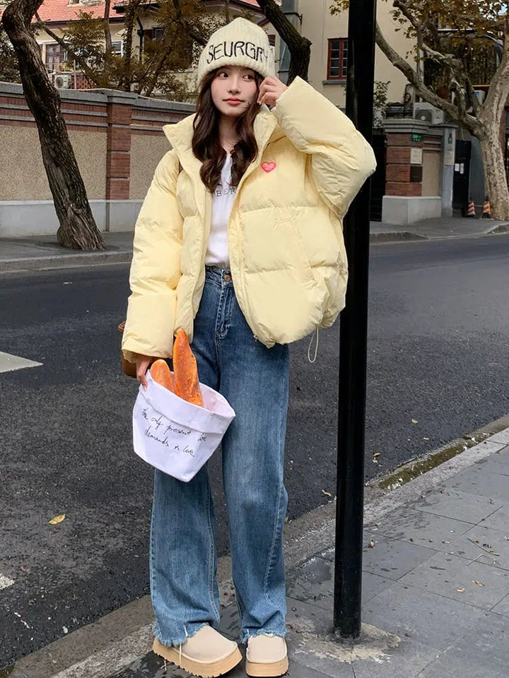 Yellow Hooded Women's Down Jacket-The Korean Fashion