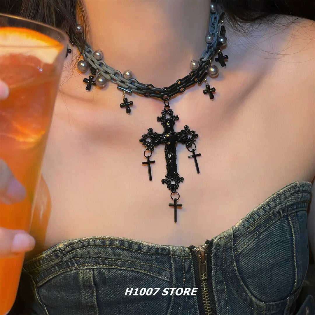 Gothic Cross Chain Clavicle Necklace