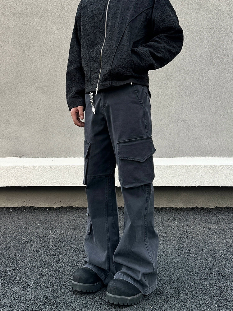 Dark Gray Straight Denim Cargo Pants