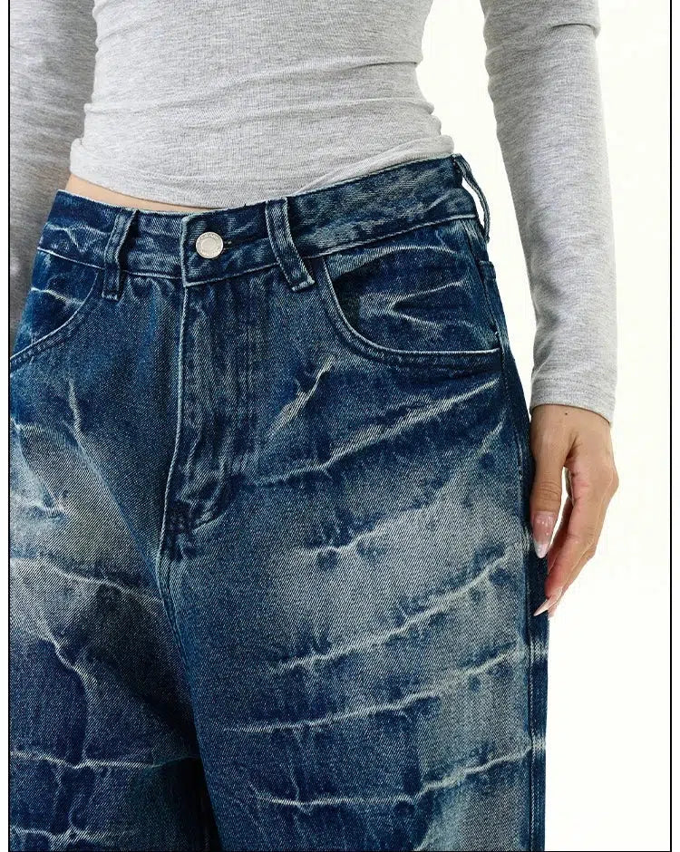 Lightning Pattern Wide-Leg Jeans