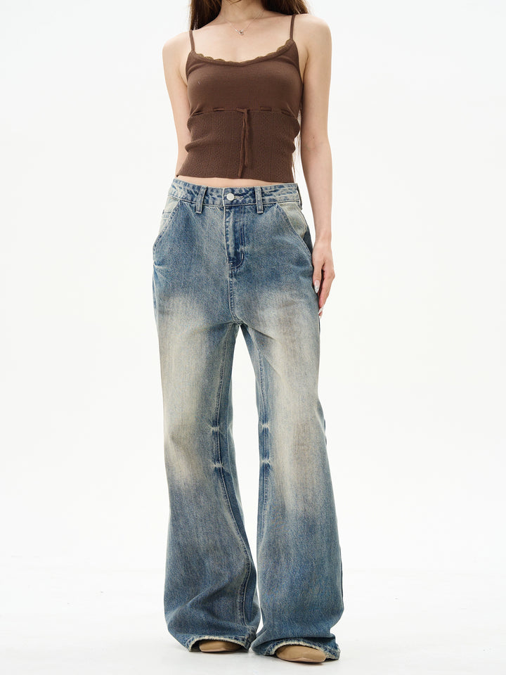 Blue Straight-leg Denim Flared Pants