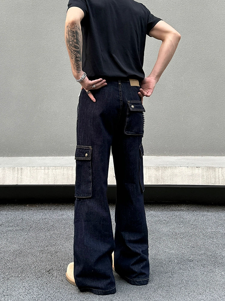 Pantalons cargo en denim selvedge à coupe ample 