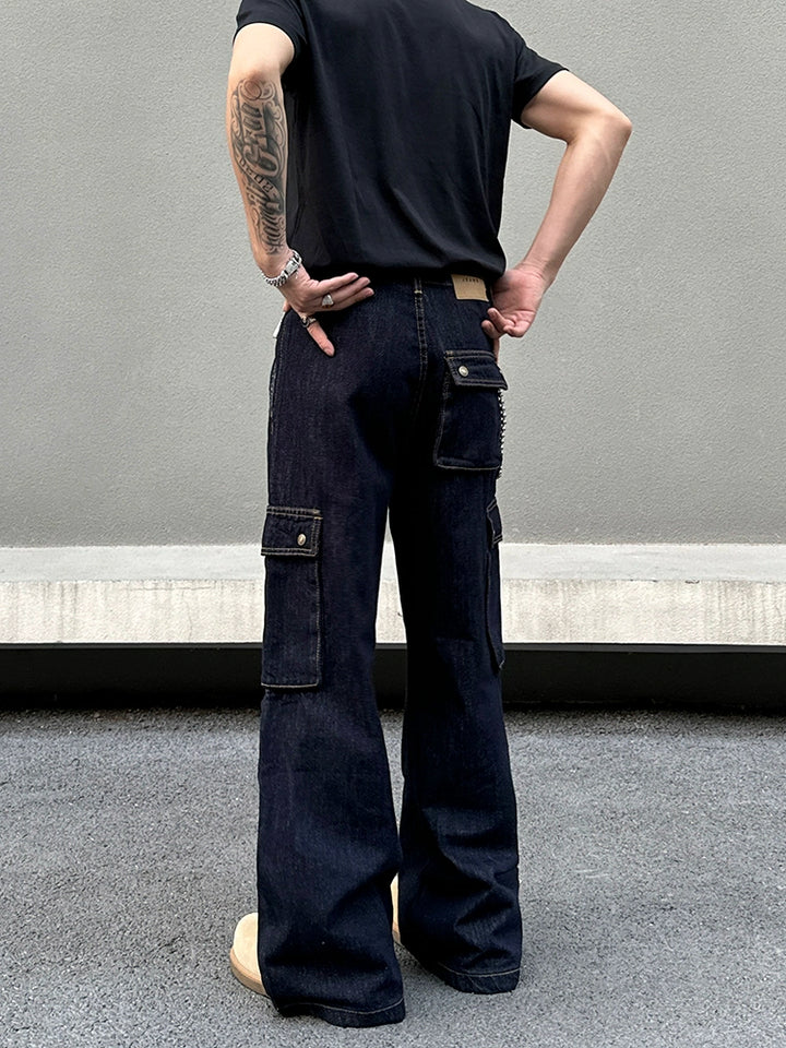 Lässige Passform Selvedge Denim Cargo-Hosen 