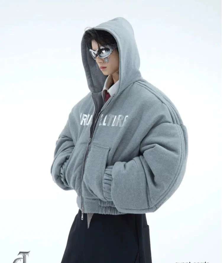 Short Hooded Bomber Jacket with Loose Fit-The Korean Fashion