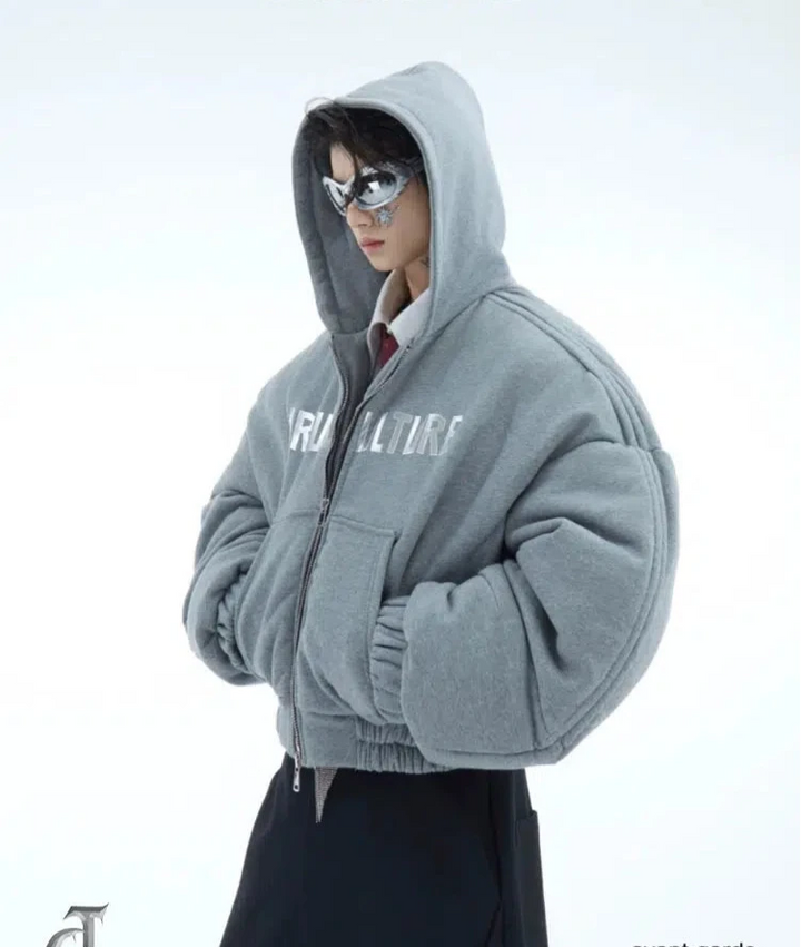 Short Hooded Bomber Jacket with Loose Fit-The Korean Fashion