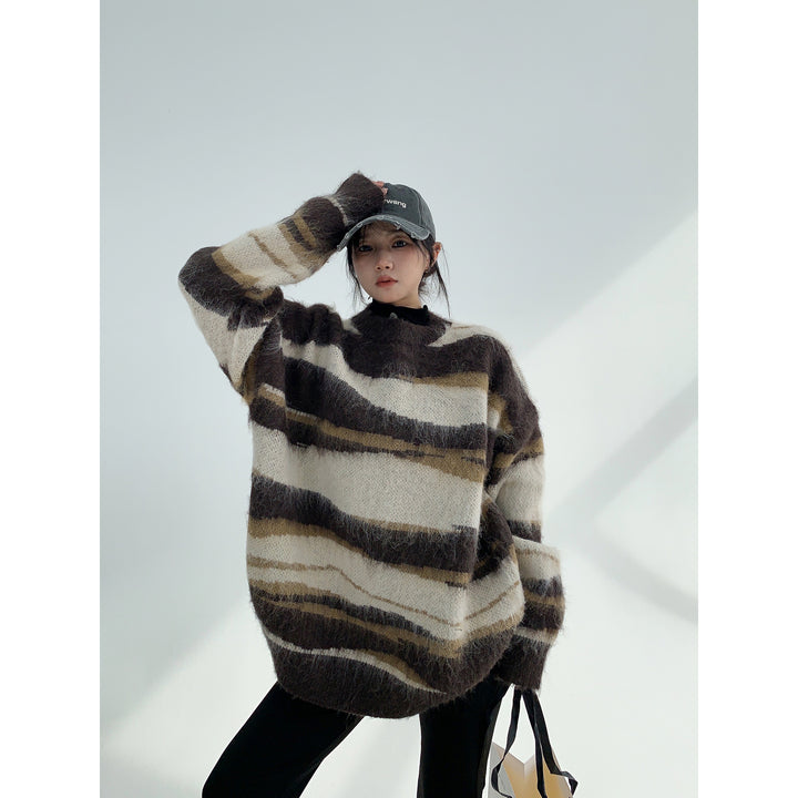 Thick Brushed Irregular Striped Sweater