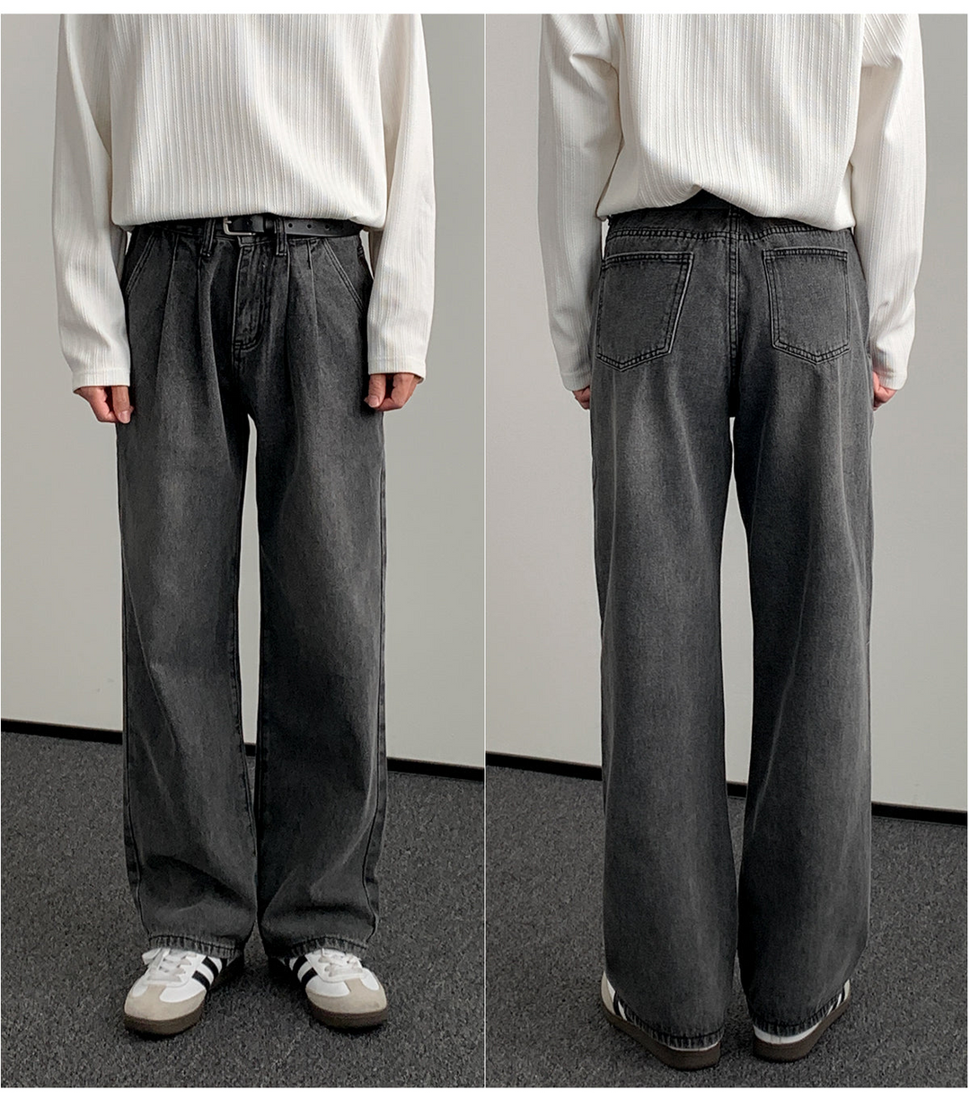 Pleated Wide-Leg Denim Pants