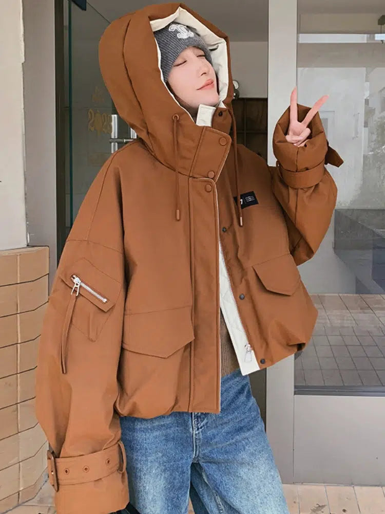 Hooded Cotton Workwear Jacket for Women-The Korean Fashion