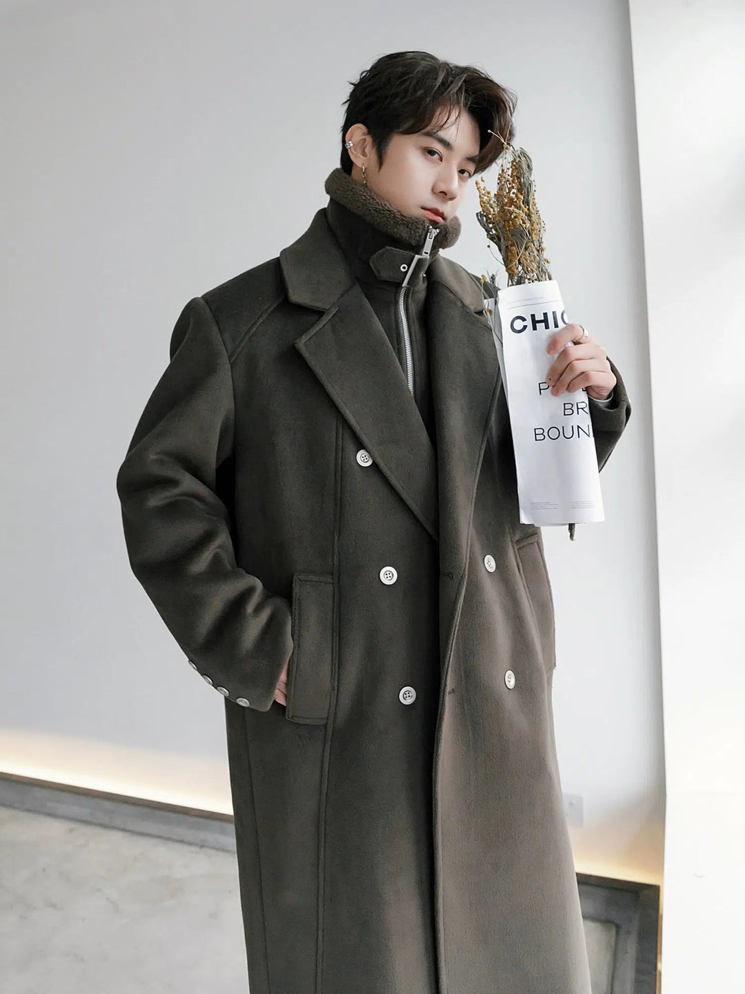 Double-Breasted Wool Collar Coat-The Korean Fashion