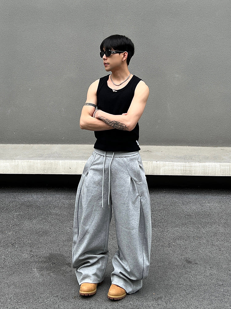 Gray Drawstring Wide Leg Sweatpants