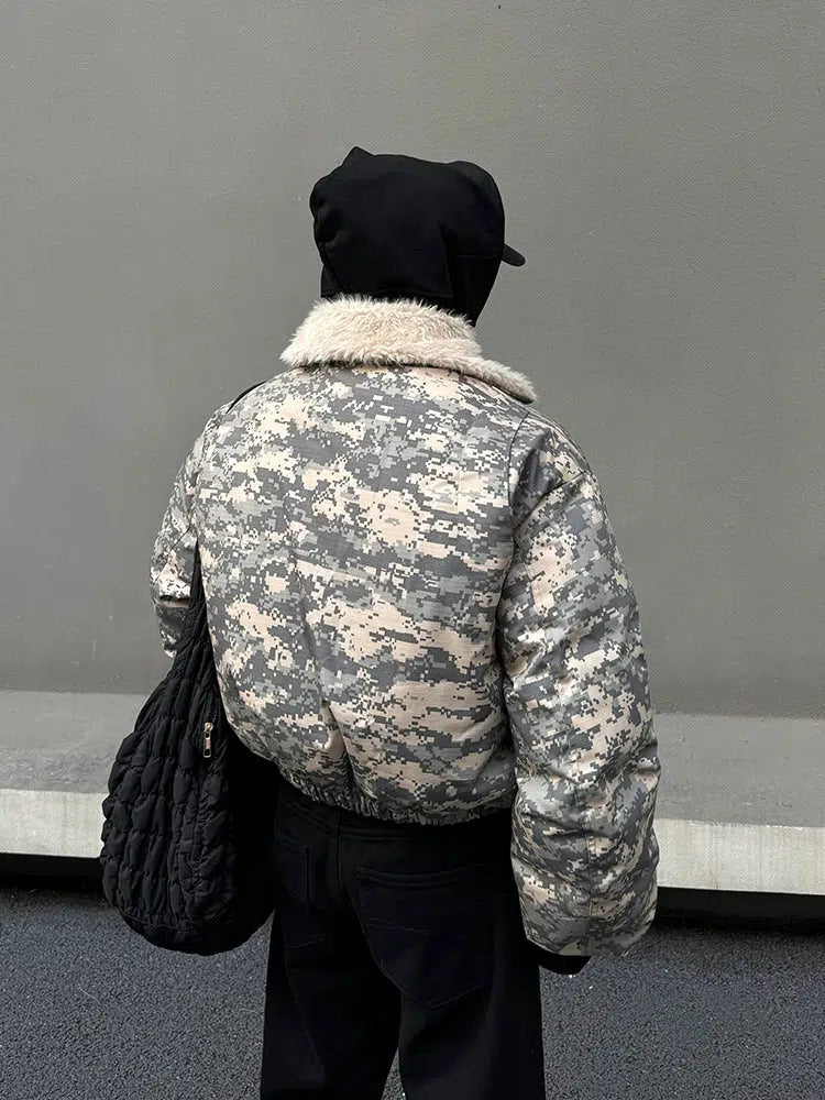 Camouflage Fur Collar Bomber Jacket