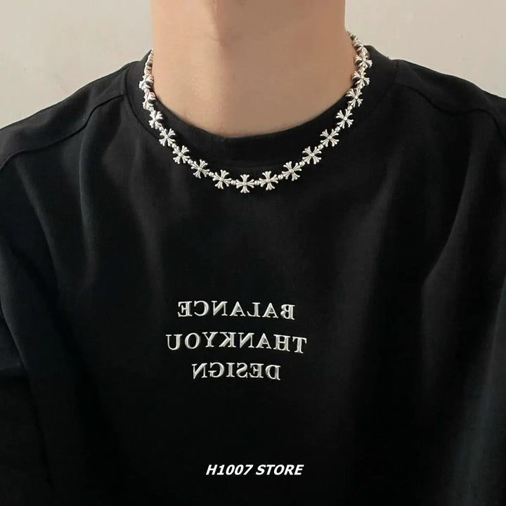 Cross Flower Clavicle Hip-hop Necklace