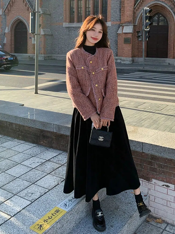 Tweed Tassel Two-Piece Coat Dress Suit