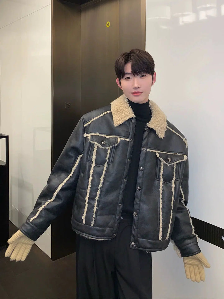 Retro Lambskin Lapel Leather Jacket-The Korean Fashion