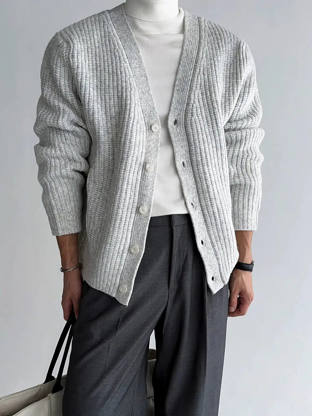 V-Neck Loose Knitted Cardigan Sweater-The Korean Fashion