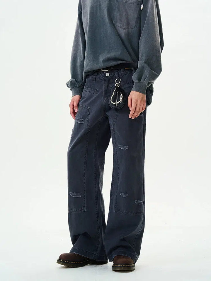 Retro Style Distressed Lumberjack Casual Pants-The Korean Fashion