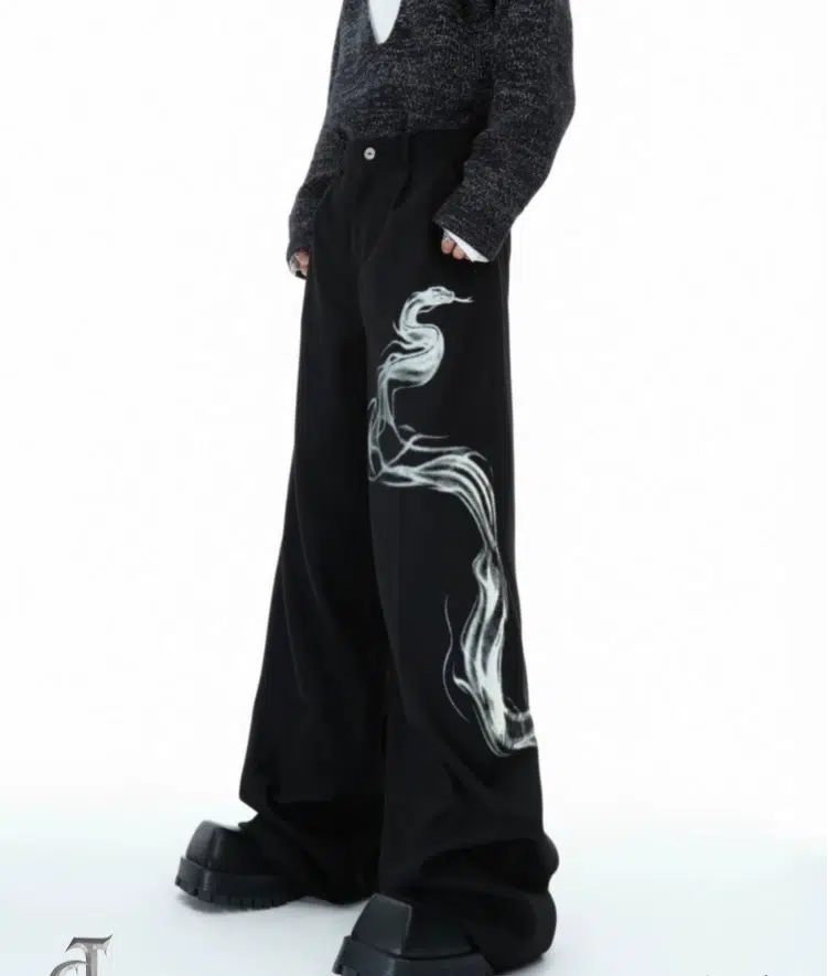 Snake Design Straight-leg Pants-The Korean Fashion