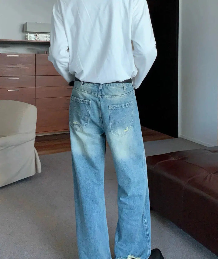 Straight Leg Washed Denim Pants-The Korean Fashion