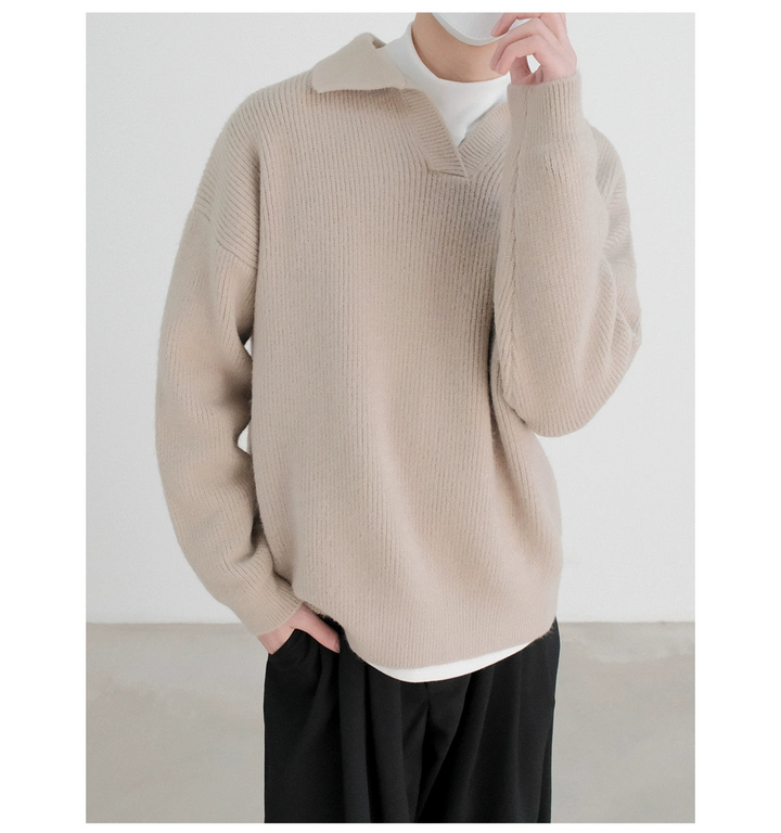 Lapel Knit Pullover Sweater