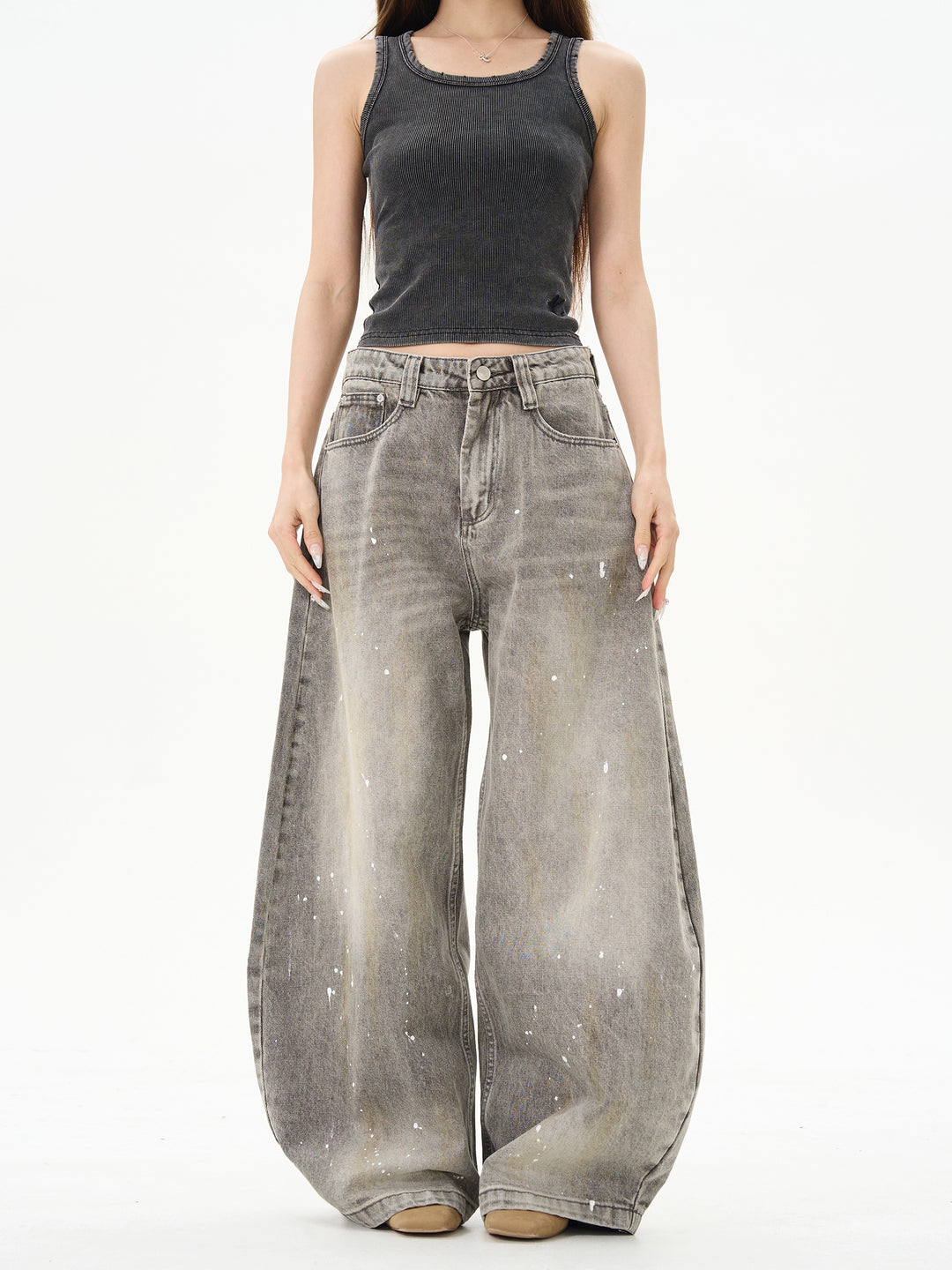 Loose Fit Ink-Splashed Jeans