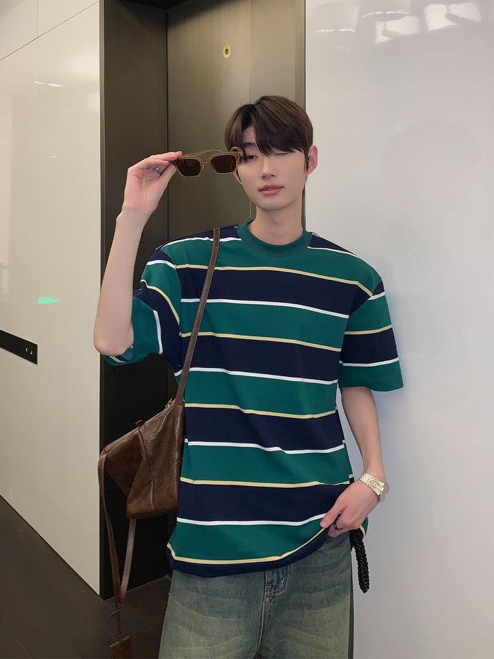 Loose Fit Striped Round Neck T-Shirt