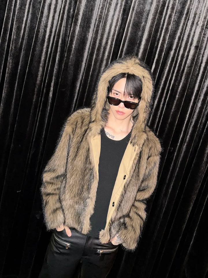 Casual Fur Hooded Jacket with Lapel-The Korean Fashion