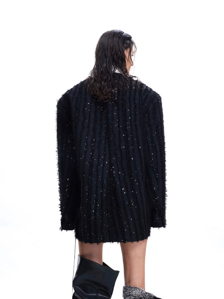 Sequin Tassel Collarless Suit Jacket