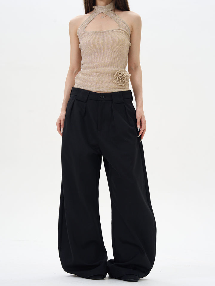 Black Straight Wide-leg Pants