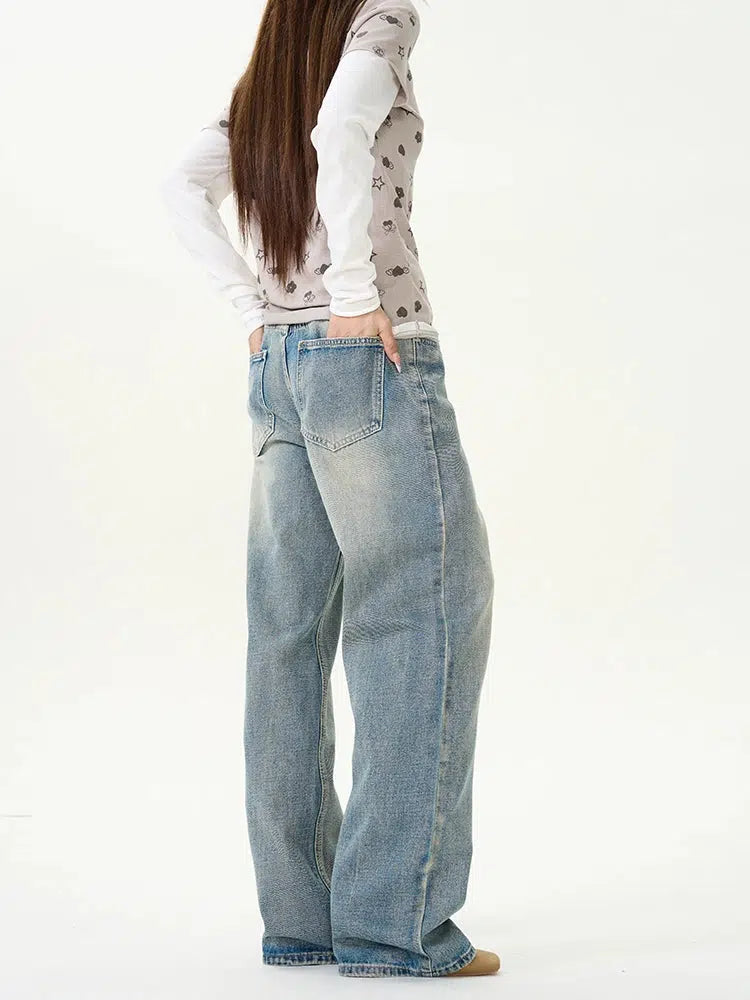 Retro Straight Fit Jeans Pajama-Style Pants-The Korean Fashion