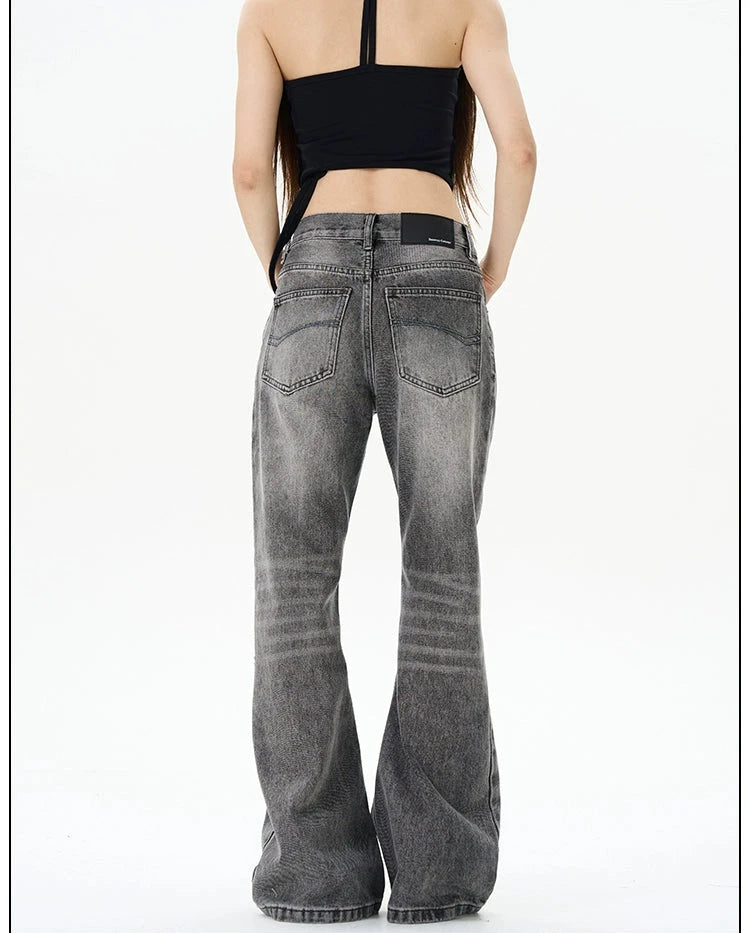 Grey Slim Fit Denim Flared Pants