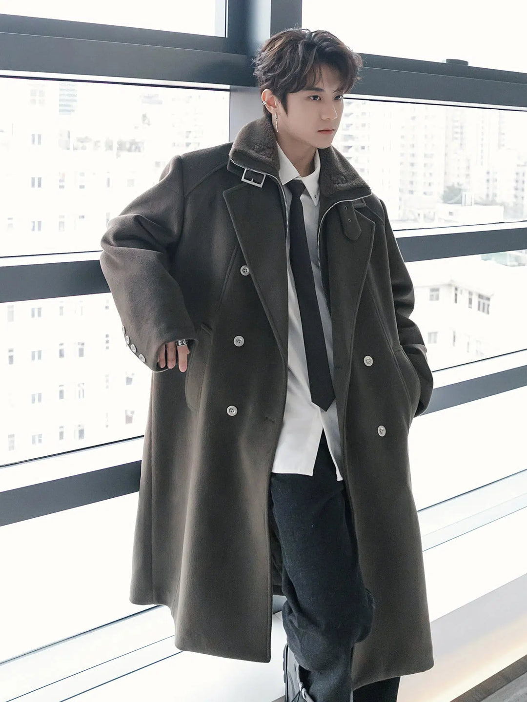 Double-Breasted Wool Collar Coat-The Korean Fashion