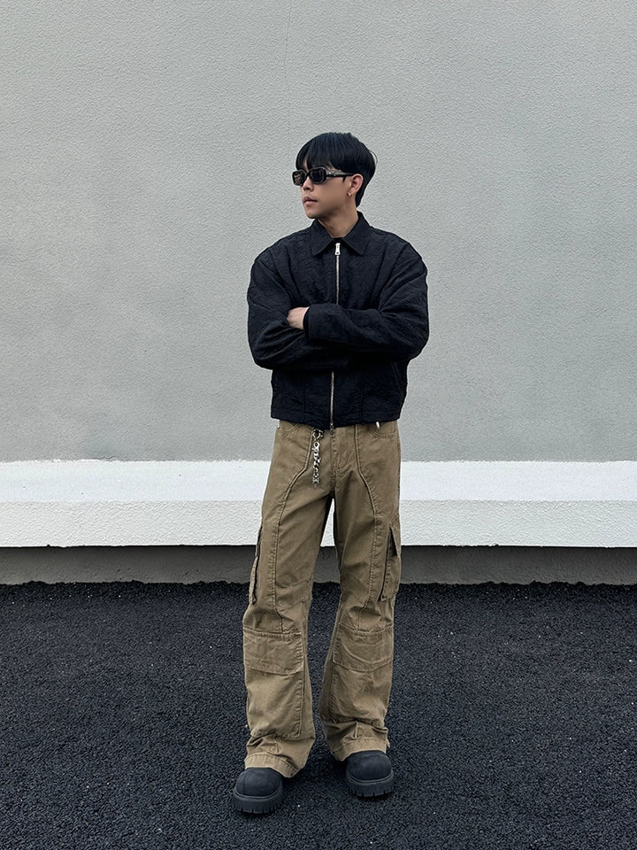 Straight Leg Denim Cargo Pants