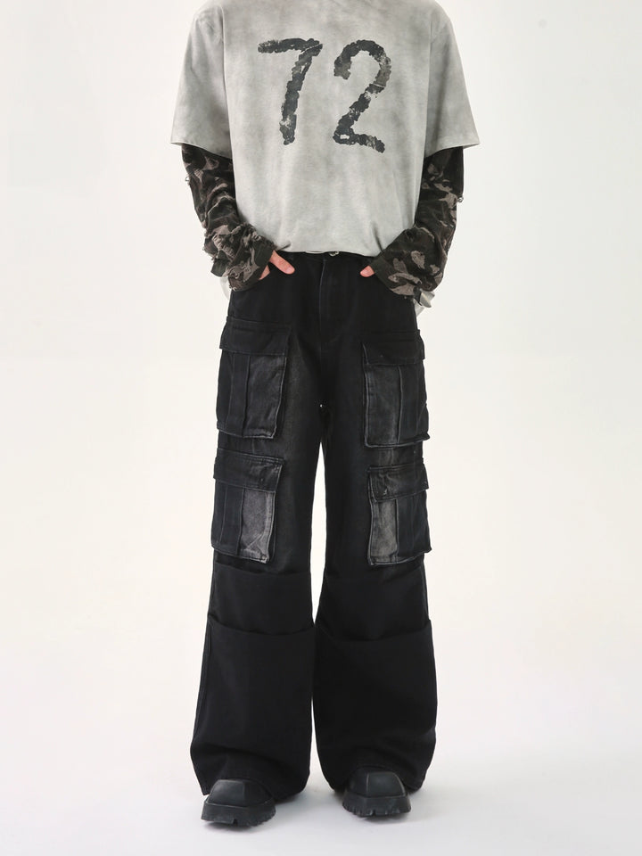 Multi-Pocket Distressed Cargo Jeans