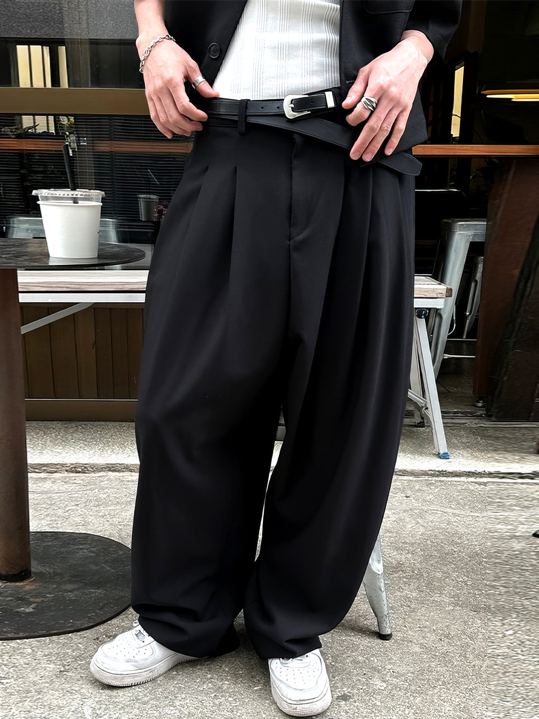 Pleated Wide-Leg Casual Pants