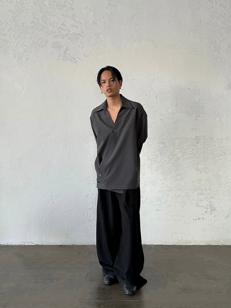 Minimalist Irregular Button V-Neck Shirt