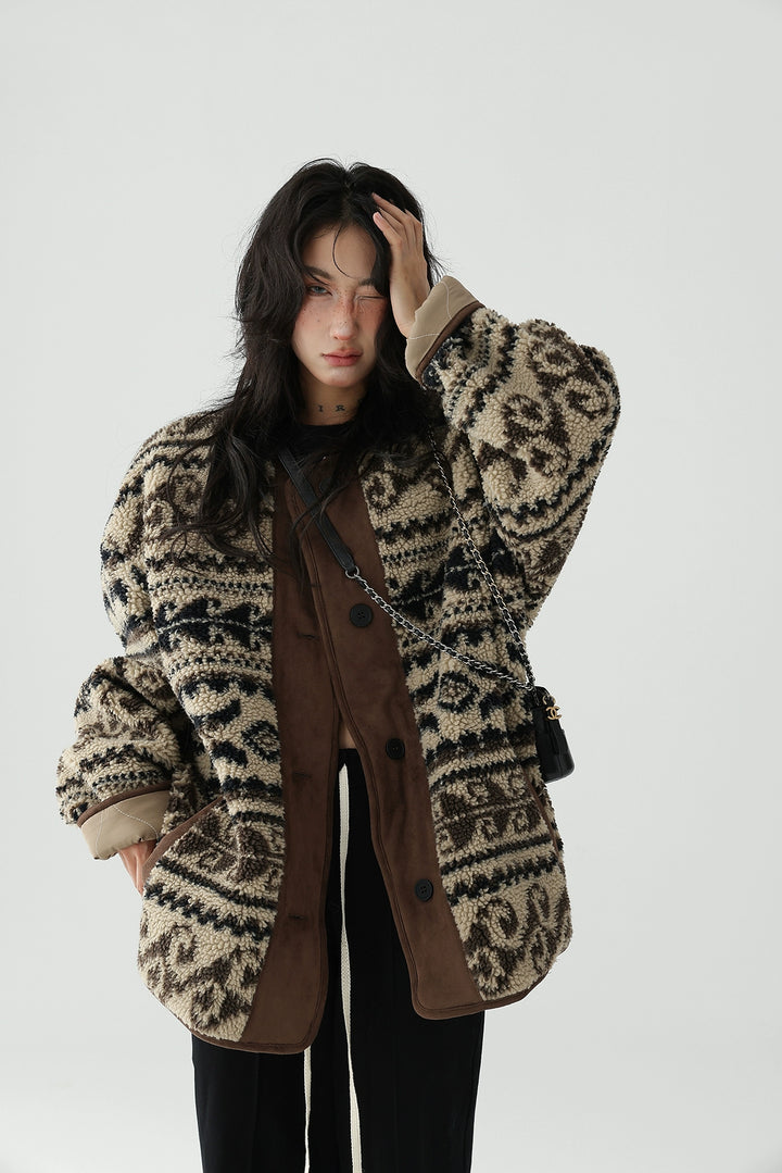 Retro Stitching Lamb Wool Coat