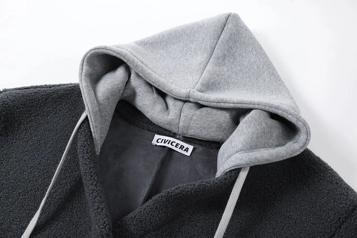 Drawstring Hooded Zip Wool Coat